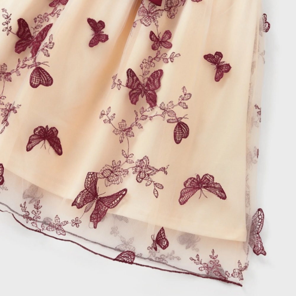 Burgundy Off-Shoulder Butterfly Embroidered Tulle / Mesh Dress, Women Size S - Picture 4 of 10